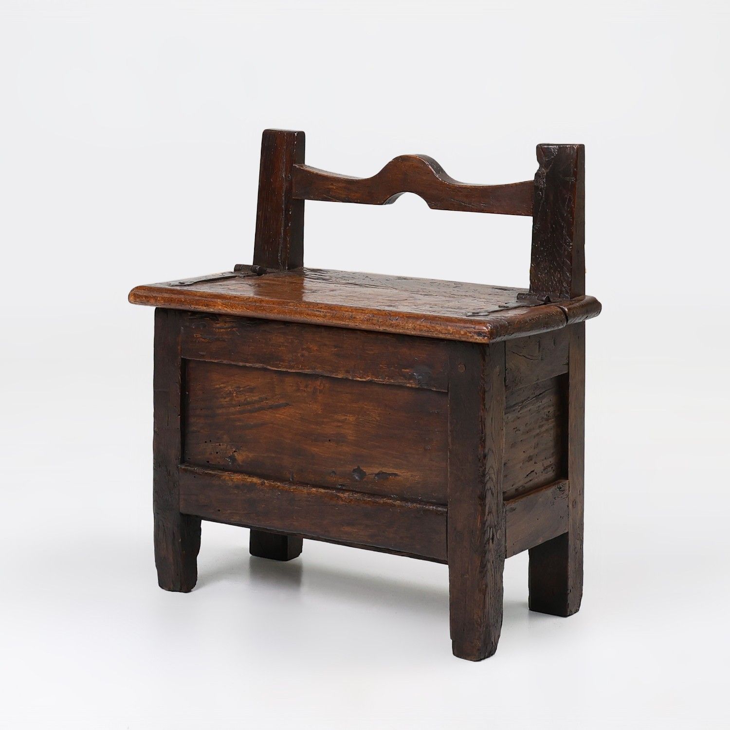 16th Century French wooden stool with storage and nice patina-img